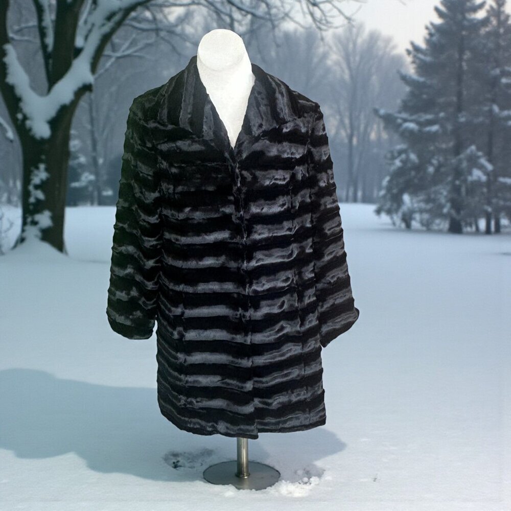 Doncaster Black Faux Fur Chevron Coat Size 14